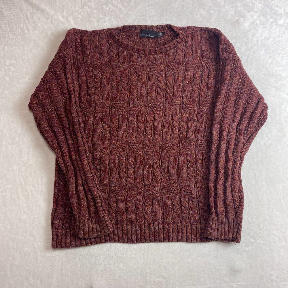 Bill Blass Men's Burgundy Cable Knit Pullover Sweater Size L Cotton Blend 90s